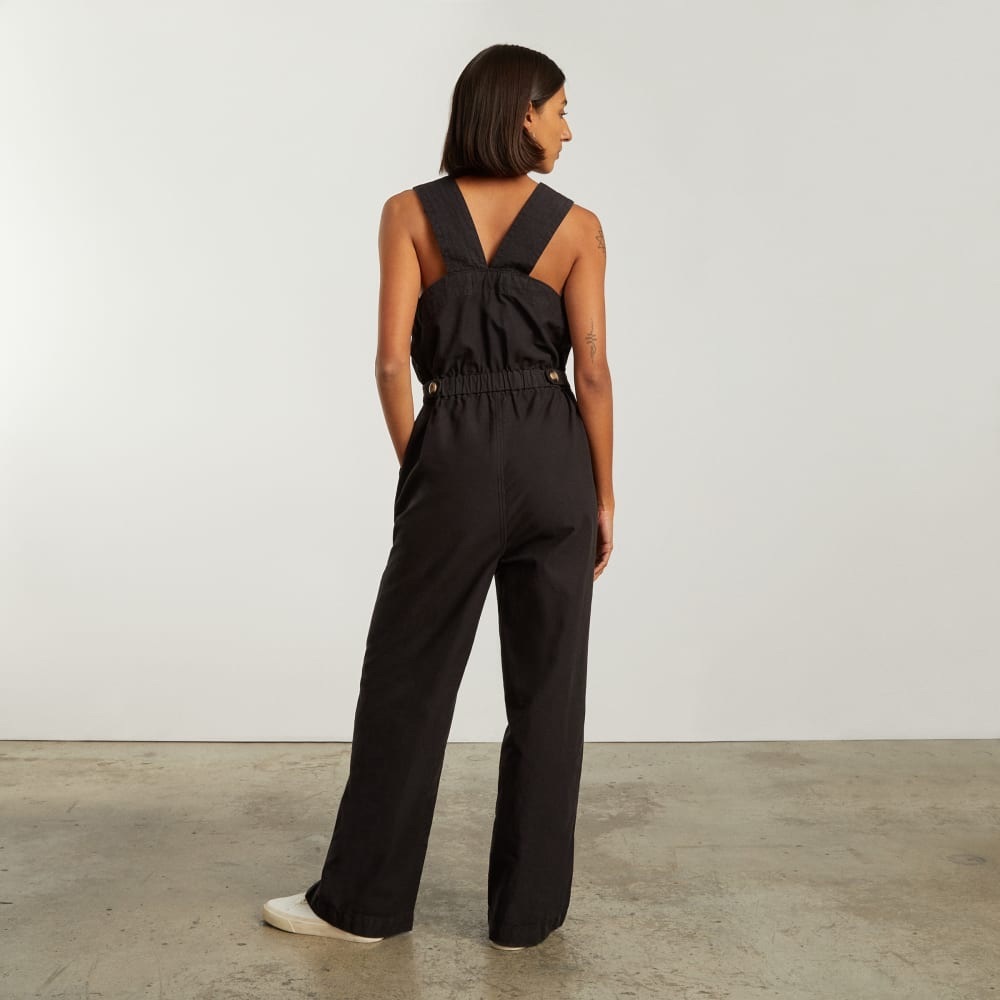 Everlane Fatigue Apron Jumpsuit XS 00 Washed Black Organic Cotton Linen Utility - Picture 12 of 12